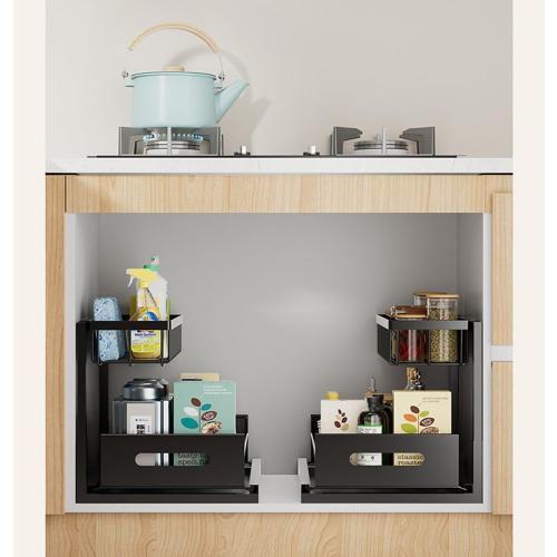 Black Under Sink Organizer, Pull Out Cabinet Storage Organizers 2 Tier Slide Out Sink Shelf Cabinet Storage Shelves, Storage for Kitchen Bathroom