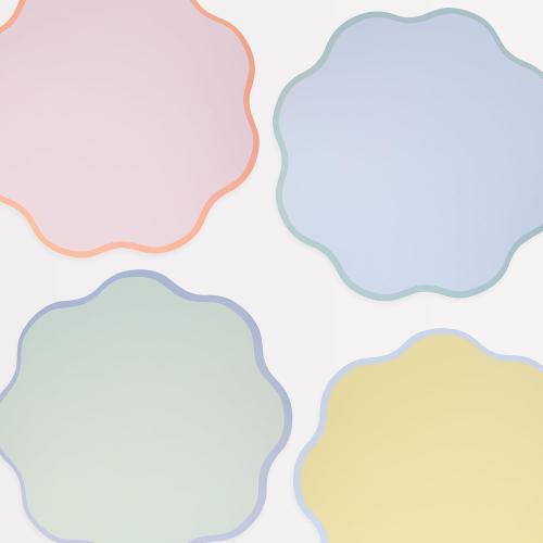 Meri Meri Wavy Round Paper Placemats (Pack of 12), Colorful Pastel Disposable Placemats with Wavy Border, 14.875 x 14.875 inches