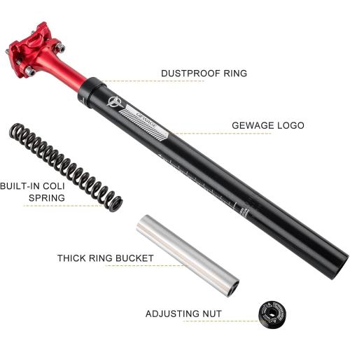 Suspension Seatpost for Bicycles - 27.2/30.9/31.6 X 400mm Shock Absorbing Bike Seatposts - Lightweight Aluminum Alloy Seat Post for Mountain Road Bike BMX eBike