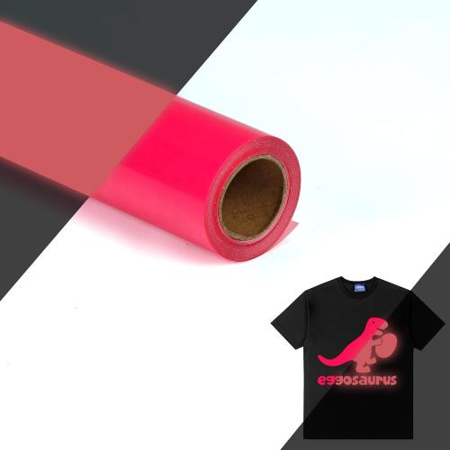 HTVVETUR Glow in The Dark HTV Heat Transfer Vinyl Roll 12 Inch by 5 Feet Iron on DIY for T-Shirt PU Stretch Elastic HTV Vinyl (Dark in Glow Neon Pink, 5FT)