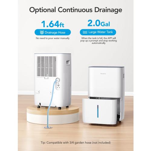 GoveeLife Dehumidifier for Home 4,500 Sq.Ft, 50 to 137 Pint Smart Auto Humidity Control, Drain Hose, 2.0Gal Bucket, Compressor Dehumidifiers for Basement with Auto Shut Off, Bathroom, Garage, w/WiFi
