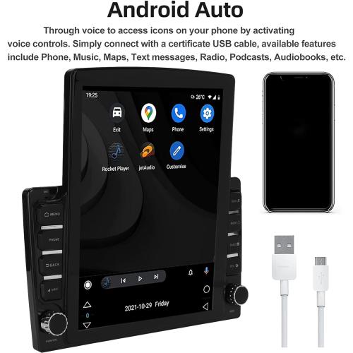 9.7in Vertical Double Din Car Stereo, Android10 MP5 Player Touchscreen Control, Dual System Mirror Link,FM Radio Receiver, Navigation,A2DP BT with Camera