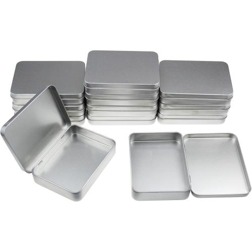 Size 4.5x3.3x0.87 Color silver 12 Pieces Rectangular Metal Empty Hinged Tins Containers Basic Necessities Home Storage Organizer Mini Box Set, 4.5 x 3.3 x 0.87 inches (Silver)