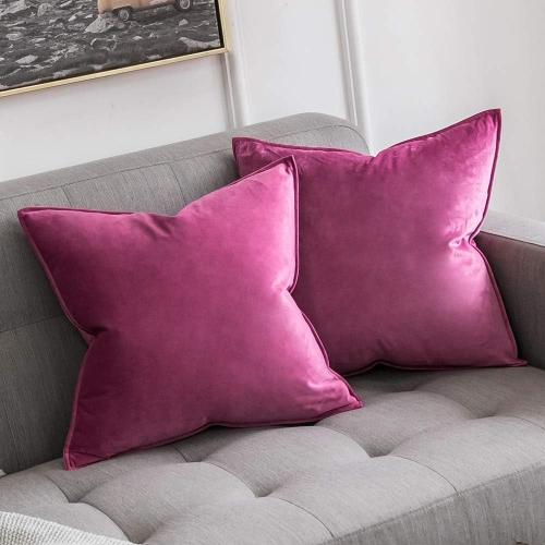 MIULEE Hot Pink Velvet Throw Pillow Covers 16x16 Soft Decorative Solid Square Cushion Cases Pack of 2 Modern Luxury Home Decor for Couch, Sofa, Bedroom