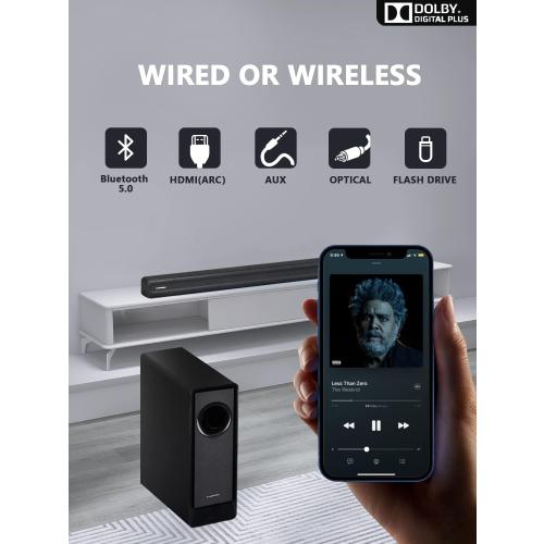 5.1 CH Surround Sound Bar with Dolby Audio, Sound Bars for TV, Wireless Subwoofer & Rear Speaker, Dolby Digital Plus, Bluetooth 5.3, Surround Sound System for Home Theater, 4K & HD TVs| HDMI & Optical
