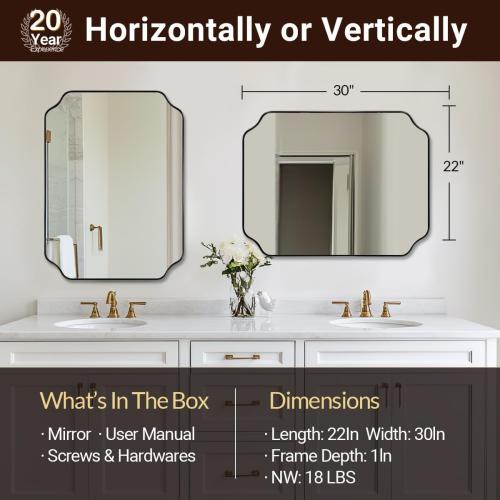 ANDY STAR Black Bathroom Mirror, 22x30 Inch Asymmetrical Mirror, Irregular Wall Mirror in Stainless Steel Metal Frame, Modern Scalloped Mirrors Ideal for Bathroom, Bedroom (Horizontal/Vertical)
