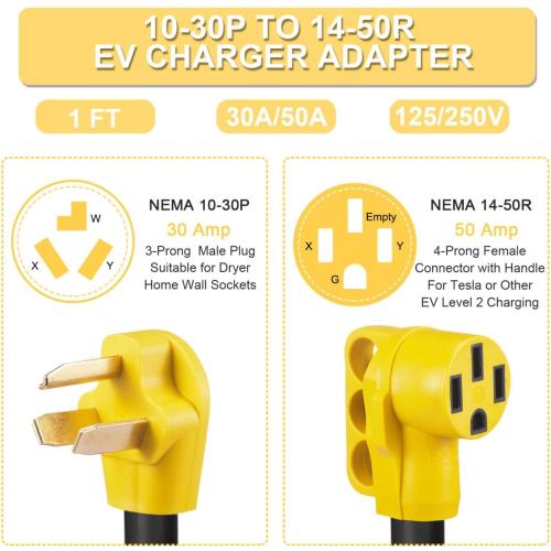 EV Charger Adapter Cord Compatible with NEMA 10-30P to 14-50R, 30 Amp 3 Prong Dryer to 50 Amp 4 Prong EV for Tesla or EV Level 2 Charging, EV Adapter Cord with Handle, ETL Listed