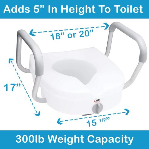 Carex E-Z Lock Raised Toilet Seat With Handles, 5 Toilet Seat Riser with Arms, Handicap Raised Toilet Seat For Seniors and Elevated Toilet Seat