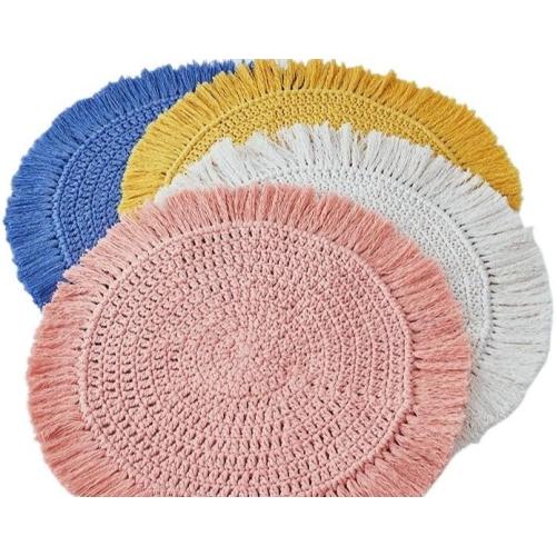 Handwoven Nordic Round Placemat, Heat Resistant Non Slip Table Mat with Optional Fringe 40cm 30cm (Brown) 2PK
