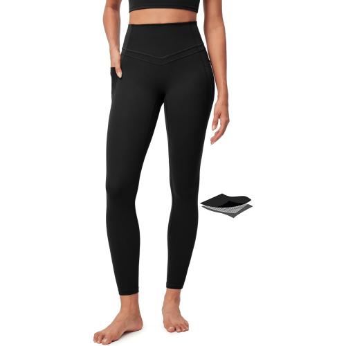 Black Large IUGA Compression Leggings with Pockets for Women Tummy Control Leggings No Front Seam Workout High Waist Yoga Pants