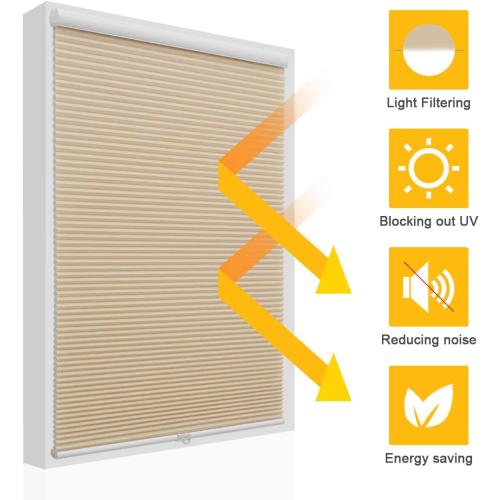 Cellular Blinds Cordless Shades for Windows Single Cell Shade - Provide Privacy and Filters Light - 34 x 64 inch, Ivory Beige(Light Filtering)