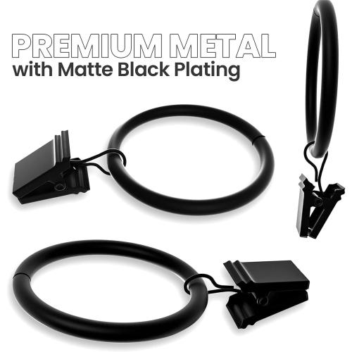 40 Pack of 1.5 Black Curtain Rings with Clips 1.5 Inch Set of 40 Heavy Duty Curtain Hooks for Drapes, Caps, Pictures - fits on Rod Diameter Upto 1.25Inch/32mm… (Black, 1.5 Inch - 40 Pack)