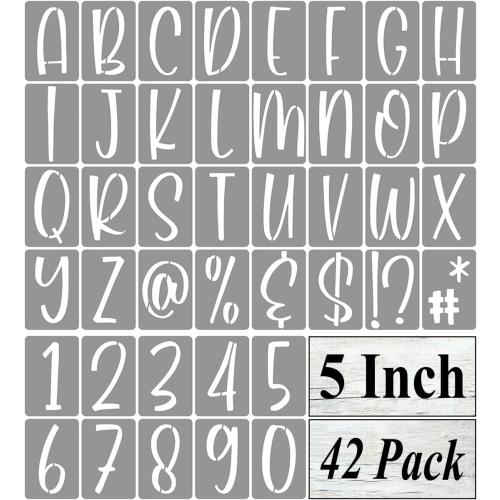 5 Inch Alphabet Letter Stencils for Painting - 42 Pack Letter and Number Stencil Templates with Signs for Painting on Wood, Reusable Letters and Numbers Stencils for Chalkboard Wood Signs & Wall Art