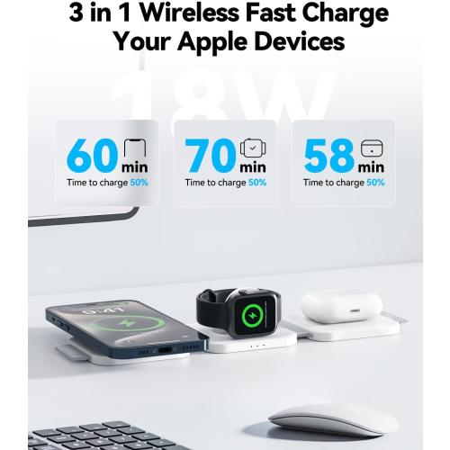 3 in 1 Charging Station for Apple Multiple Devices, Foldable Magnetic Fast Wireless Charger Dock, Travel Charging Pad for iPhone 17 16 15 14 13 12 Pro Max Plus Apple Watch Series & AirPods 4/3/2/Pro