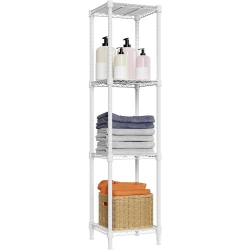 480 lbs Storage Shelves 4 Tier Shelving Units for Storage, Wire Shelving Unit for Closet, Adjustable Shelves for Bathroom Steel Organizer Wire Rack, White 11.8 D x 11.8 W x 47.3 H ( MISSING PARTS)