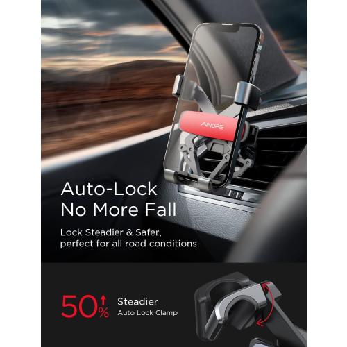 AINOPE Car Phone Holder Mount Vent 2025 Gravity Air Vent Phone Holders for Your Car for iPhone 16 Pro Max with Vent Clip Hand Free Cell Phone Car Mount Holder for iPhone 15 Plus Samsung Red