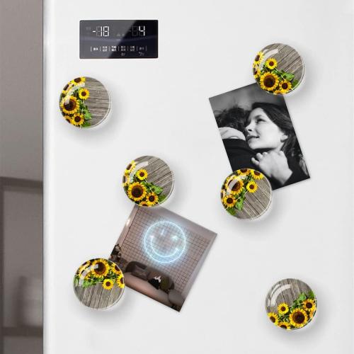 6pcs Fridge Magnets Glass Refrigerator Magnets Decorative Sunflower Wood Background Cute Magnets for Whiteboard Decorative Locker Magnets Fridge Magnets for Kitchen and Office, 1.18in/3cm