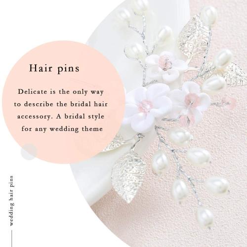 Yean Flower Bride Wedding Hair Pins Silver Leaf Bridal Hair Pieces Pearl Hair Accessories for Women and Girls (Pack of 5)