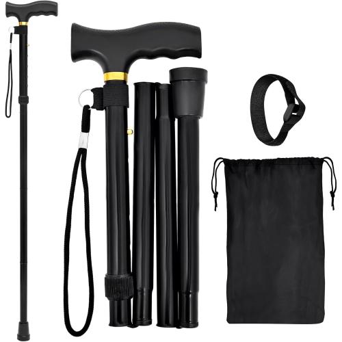 Folding Walking Cane - Lightweight, Adjustable, Anti-Slip, Portable, with Storage Bag and Strap, Suitable for Men, Women, and The Elderly.