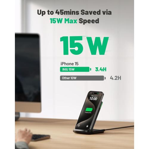 INIU Wireless Charger, 15W Fast Qi Certified Wireless Charging Station with Sleep-Friendly Adaptive Light Compatible with iPhone 16 15 14 13 Pro XS 8 Plus Samsung Galaxy S25 S24 S23 Note 20 Google etc