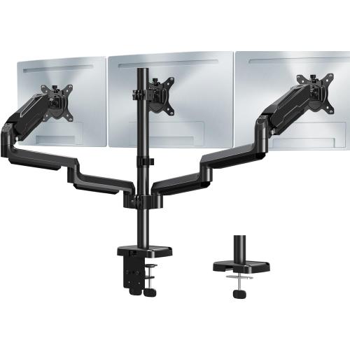 MOUNT PRO Triple Monitor Mount, 3 Monitor Desk Mount for Three Screens up to 32 Inch, Full Motion Gas Spring Heavy Duty Arm Hold up to 19.8lbs Each, Black