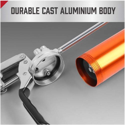 HORUSDY Heavy Duty Grease Gun with 14oz Grease Tubes | Grease Gun Flexible Hose | 7000 PSI | 18 Inch Spring Flex Hose | 2 Working Coupler | 2 Extension Rigid and 1 Sharp Type Nozzle Included