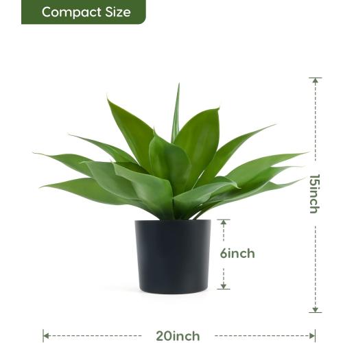 Velener Fake Agave with Black Pot, Artificial Plant Outdoor Agave - Fake Plants for Indoor and Outdoor Decor(15 Inch)