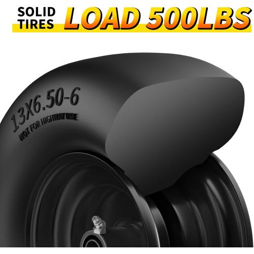 13x6.50-6 Lawn Mower Tires Flat Free, Zero Turn Mower Front Tires for Residential and Commercial, 13x6.5-6 Flat Free Tire and Wheel, 3/4 & 5/8 Bearing, 3.25-7.65 Center Hub, 2Pack Black