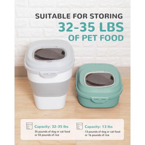 30-35 Lbs Dog Food Storage Container Collapsible Dog Food Container with Airtight Lids, Wheels, Scoop and 2pcs Food Storage Containers, Large Pet food storage for Dog, Cat (Green)