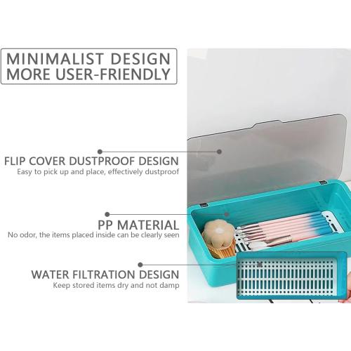 Flatware Tray with Lid and Drainer,Silverware Tray Kitchen Dinnerware Holder and Utensil Storage Container for Flatware and Silverware(Blue)