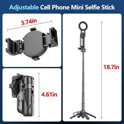 Magnetic Mini Phone Selfie Stick, Mag-Safe 4 in 1 Small Portable Pocket Tripod for iPhone/Android, with Removable Phone Clip, Remote & 2 Fill Light for Photograph/Live Streaming/Video Recording
