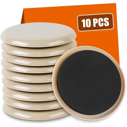 10PCS Furniture Sliders, 3 1/2 Furniture Sliders for Hardwood Floors, Reusable for Carpet, Heavy Duty Furniture Movers Sliders, Carpet, Floor Protectors (Beige)