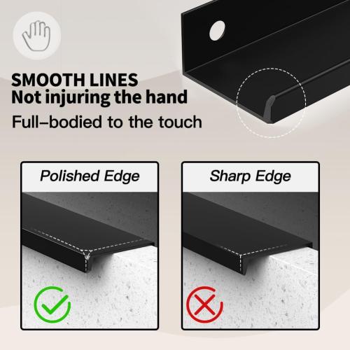 5 Pack Edge Black Hidden Drawer Door Cabinet Handle Aluminum Alloy Finger Bar Pull Concealed Furniture Hardware Back Mount Dresser Handles for Kitchen Bathroom 600mm(23.6 Inch)