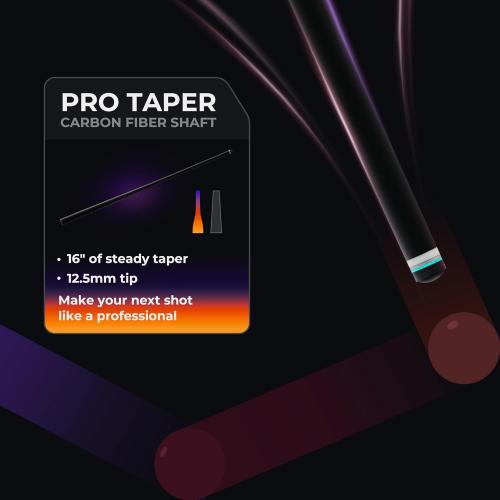 Carbon Fiber Pool Cue Stick with Case, 2pieces 58inch Low Deflection Professional Cue Stick for Billiards, Pro Taper Carbon Fibre Shaft with Genuine Leather Wrap and 12.5mm Tip (19oz-20oz)