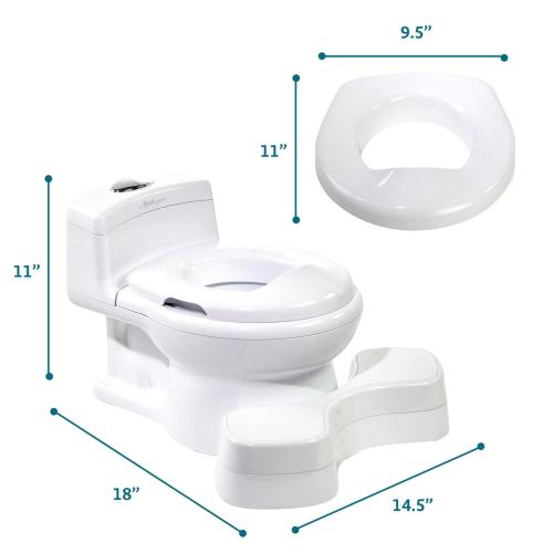 The First Years Super Pooper Potty Training Toilet Plus Potty Seat with Foot Rest — White — 2-in-1 Toddler Toilet Seat and Potty Chair