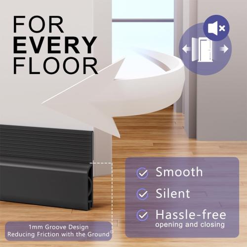 Door Draft Stopper,Adjustable Door Sweep for Bottom of Door,Silicone Weather Stripping Door Bottom Seal Blocker Air Noise,Under Door Gap Filler for Interior/Exterior Doors(Black, 39inch)