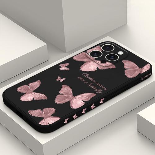 LEECG for iPhone 16 Pro Max Case Scratch Resistant Soft Slim Fit Floral Phone Cover for iPhone 16 Pro Max 6.9 inch-Butterfly Black