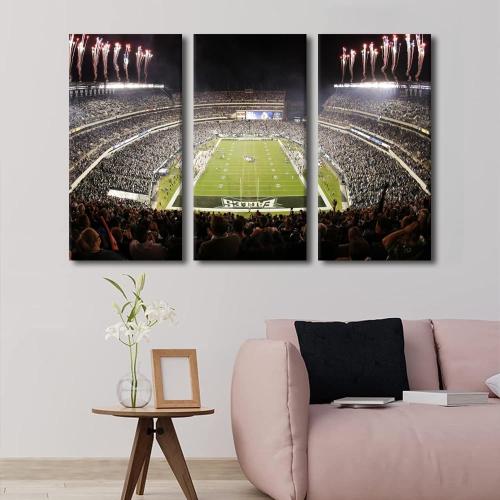 Canvas Wall Art Eagles American Soccer Wall Decor Lincoln Financial Field 3 Pieces Canvas Wall Art Philadelphia Stadium Pictures for Home Decor Paintings Prints Poster Framed Ready to Hang, 40Wx60H