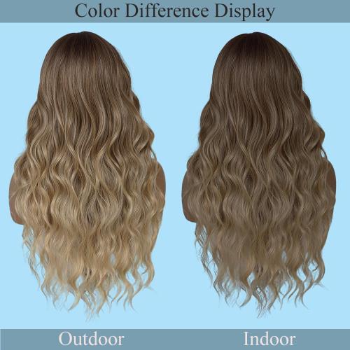 Size 26 Color dirty blond Long Ombre Blonde Wigs for Women 26 inch Long Wavy Middle Part Wig Ombre Blonde Wigs Upgraded Protein Fiber Hair Replacement Wig Cosplay Costume Halloween Wig(26'' Brown Ombre Blonde)