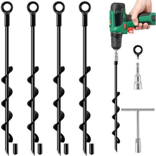 Fabulas Ground Anchors Screw in, 18 Inch 4 Pack Spiral Swing Set Trampoline Earth Anchor Heavy Duty Metal Auger Stakes Kit for Shed Tent Tree Dog High Wind Carports Camping Mobile Home Greenhouse
