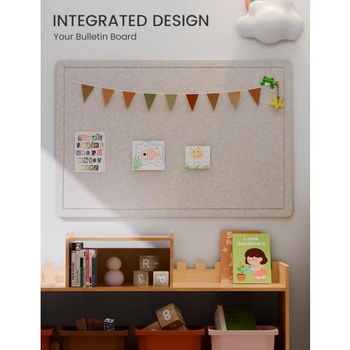 Fluxynara Bulletin Board,35.4 x 23.6 Cork Board Alternative with 12 Safe Removable Adhesive Tabs, Foldable Felt Pin Board for Home Office, Classroom, Bedroom,Entryway for Walls—Oatmeal