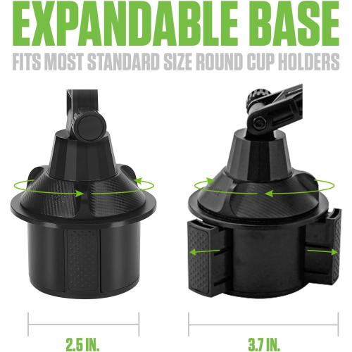 Cellet Cup Holder Tray for Car with Phone Mount – Expandable Base, 360° Rotation Food & Drink Tray with Non-Slip Surface, Adjustable Arm for Eating in Vehicle – Fits Most Standard Car Cup Holders