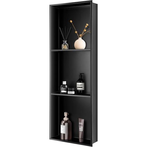 12x36 Black Shower Niche No Tile Needed,12''x36'' Bathroom Niche for Shower, 3 Tier Stainless Steel Inserts Wall Niches, Matte Black