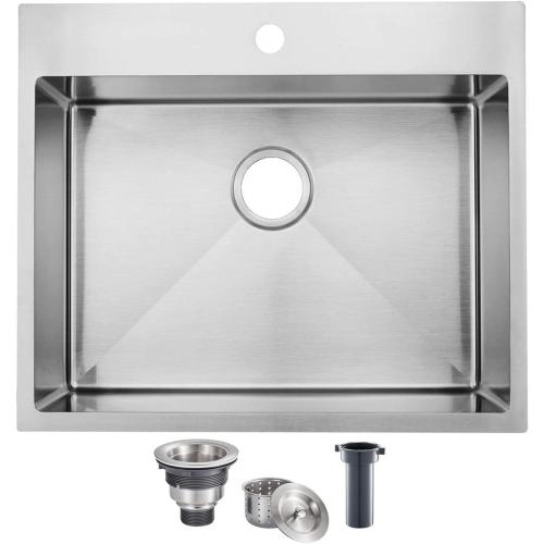 SHACO 25x22 Inch Drop In Kitchen Sink, Top Mount 16 Gauge 304 Stainless Steel 8 Inch Deep Drop In RV Laundry Utility Sink, Brushed Nickel Single Bowl Sink Topmount Overmount Sinks with Drain