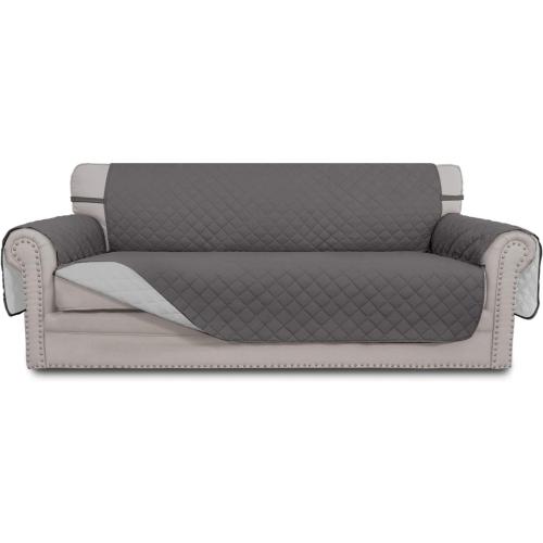 Easy-Going Reversible Couch Cover for 3 Cushion Couch Sofa Cover for Dogs Water Resistant Furniture Protector Cover with Foam Sticks Elastic Straps for Pet Cat (Sofa, Gray/Light Gray)