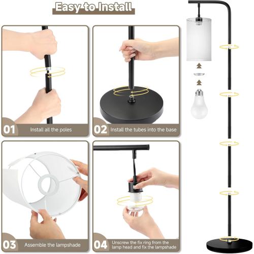 Floor Lamp for Living Room, 9W LED Bulb, Remote Custom Color Temperature & Brightness, Tall Standing Lamps for Bedroom Office Kid Room, Black