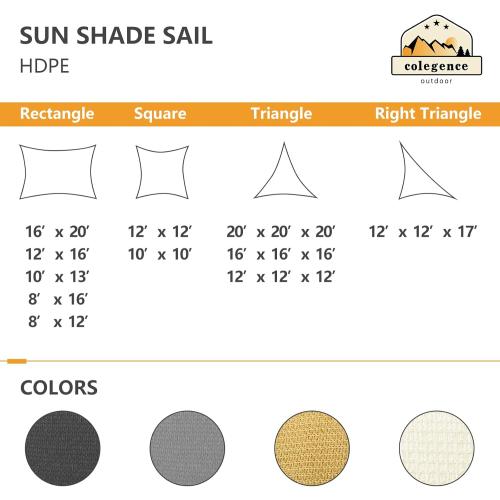 12'x16' Rectangle Sun Shade Sail, Permeable Shade Sails HDPE UV Block Sunshade Outdoor Patio Canopy Sun Cover for Backyard, Garden, Porch, Cream