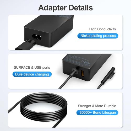 65W Surface Pro Laptop Charger-for Microsoft Surface Pro Charger Windows Surface Laptop 7,6,5,4,3,2,for Microsoft Surface Pro10,9,8,7 ,7,6,5,4,3,X,Surface Book3,2,1,Surface Go Tablet,Support 44W,10FT