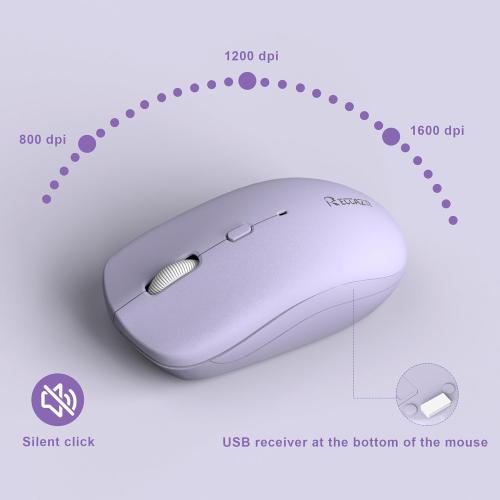 Wireless Keyboard and Mouse Combo, Full-Sized Wireless Keyboard and Adjustable DPI Mouse, 2.4GHz USB Receiver, Silent Keyboard and Mouse for PC, Windows, MAC, Desktop, Laptop(Purple)