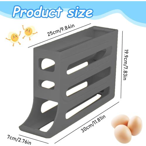 Egg Holder for Fridge, 4 Tiers Dispenser, 30 Egg Container Refrigerator, Large Capacity Organizer Automatic Fridge Rolling Egg Container for Pantry Countertop (Grey)
